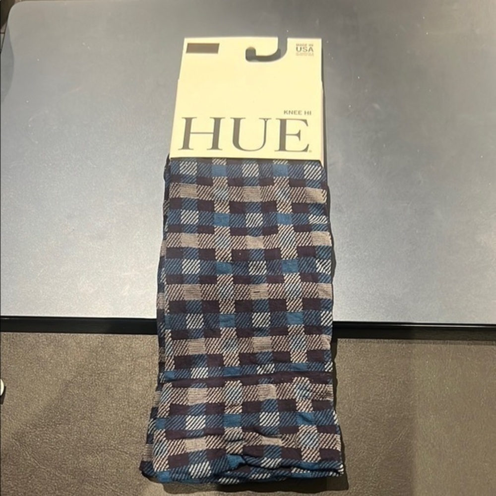 Hue - Blue and Brown Plaid Knee High Socks